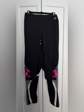 Fila Black Sport Leggings 2 Pair with leg accents on both.